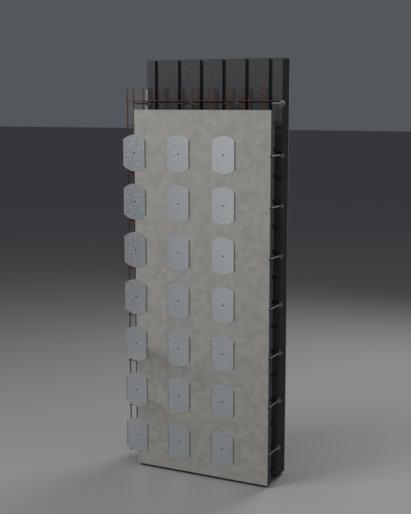 Coffrage Polistibrick MBK : plaques de fibres-ciment, PSE graphité, ferraillage et connecteurs